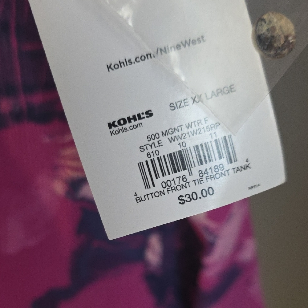 Nine West Pink Tie Front Tank Top NWT Size XXL - Picture 3 of 8
